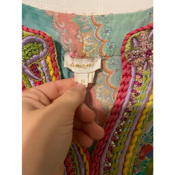 Rare Emamó Womens Silk Beaded Pastel Paisley/ Floral Cover‎ Up Size Medium - Picture 5 of 8